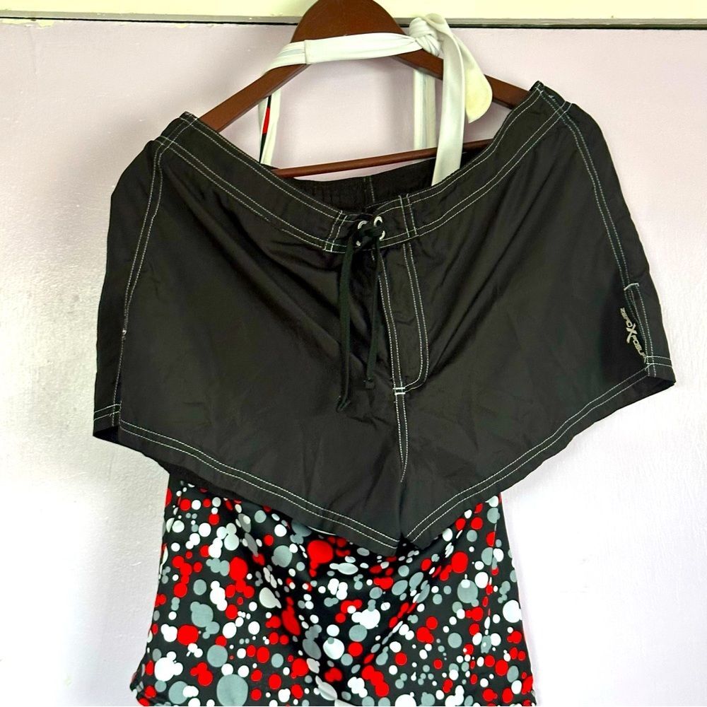 ZeroXposur Polka Dot Tankini Top and Bottom Black/White/Red Sz 12 - Picture 2 of 6